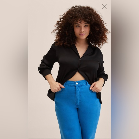 Women Mango Nora Button Fly Wide Leg Flared High Rise Jeans Blue 20 NWT - Picture 3 of 10